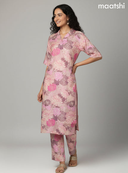 Peach Shade Rayon Floral Printed Co-Ord Set and Straight cut pant