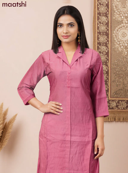 Rayon co-ord set peach pink with collar neck pattern and straight cut pant