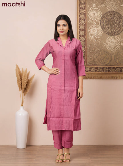 Rayon co-ord set peach pink with collar neck pattern and straight cut pant