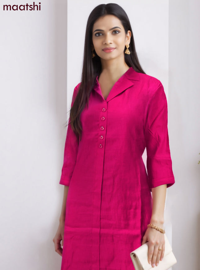 Rayon co-ord set pink with collar neck pattern and straight cut pant
