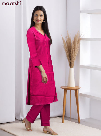 Rayon co-ord set pink with collar neck pattern and straight cut pant