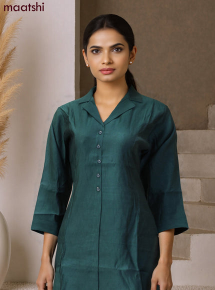 Rayon co-ord set peacock green with collar neck pattern and straight cut pant