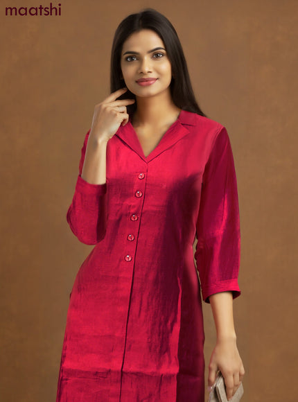 Rayon co-ord set red with collar neck pattern and straight cut pant