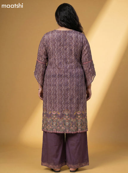 Brown Crepe Silk Printed & Embroidery Work Straight Suit