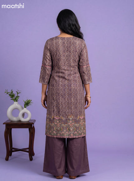 Brown Crepe Silk Printed & Embroidery Work Straight Suit