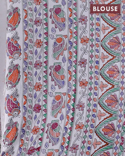 Pochampally silk saree deep maroon and cream with allover ikat woven buttas and madhubani prints