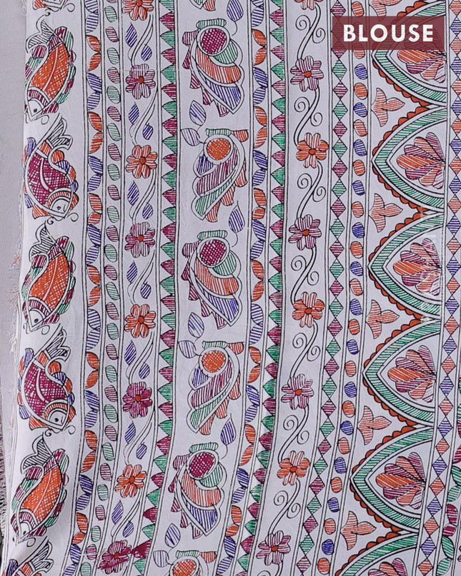 Pochampally silk saree teal green and cream with allover ikat woven buttas and madhubani prints