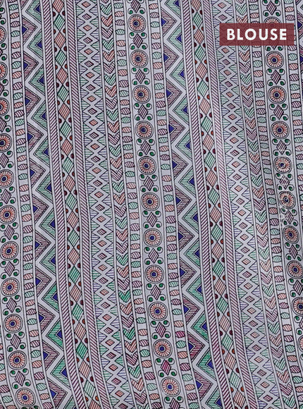 Pochampally silk saree deep violet and cream with allover ikat woven buttas and madhubani prints