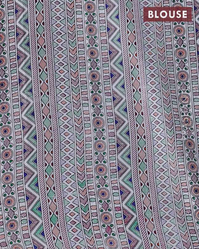 Pochampally silk saree deep violet and cream with allover ikat woven buttas and madhubani prints