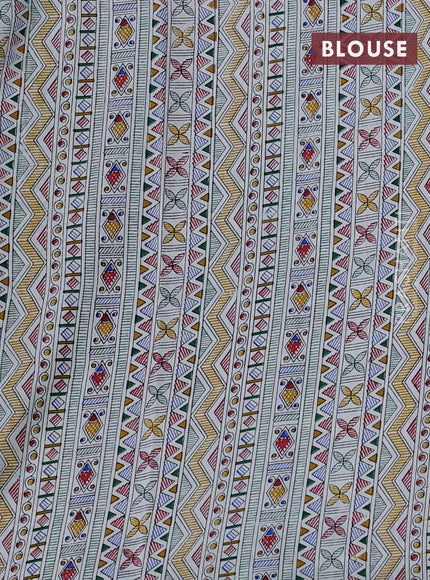 Pochampally silk saree green and off white with allover ikat woven buttas and madhubani prints