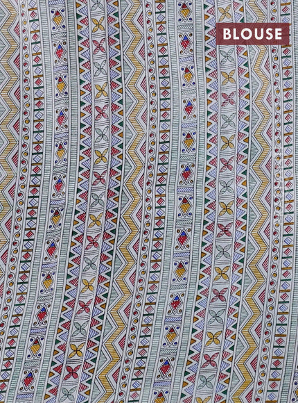 Pochampally silk saree green and off white with allover ikat woven buttas and madhubani prints