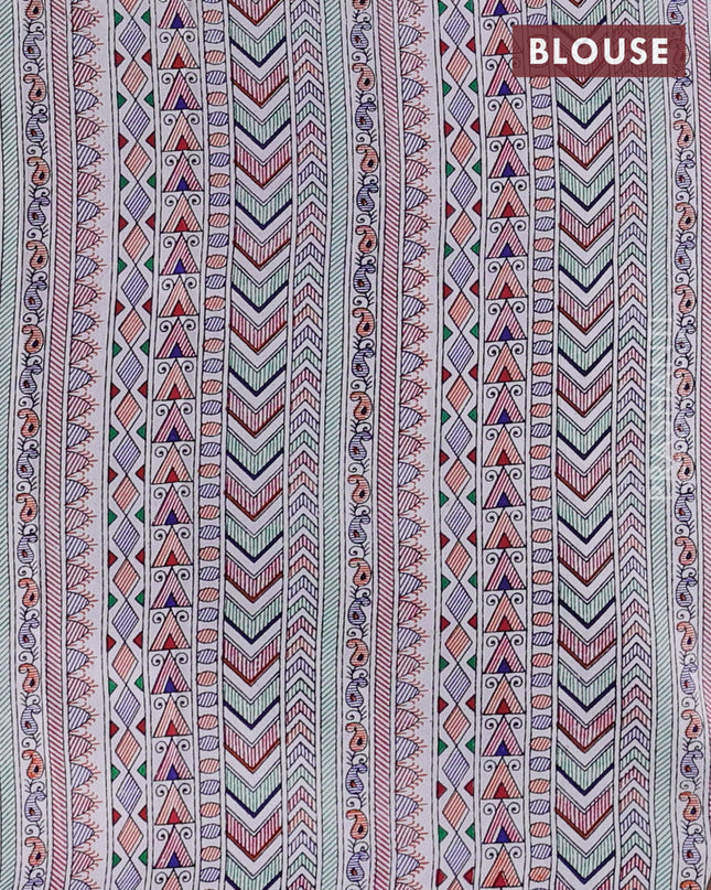 Pochampally silk saree dark pink and cream with allover ikat woven buttas and madhubani prints