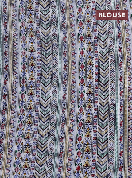 Pochampally silk saree blue and cream with allover ikat woven buttas and madhubani prints