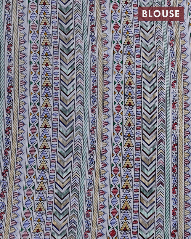 Pochampally silk saree blue and cream with allover ikat woven buttas and madhubani prints