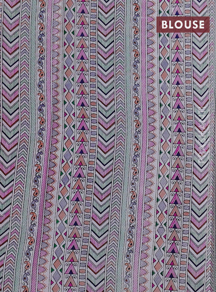 Pochampally silk saree light pink and cream with allover ikat woven buttas and madhubani prints