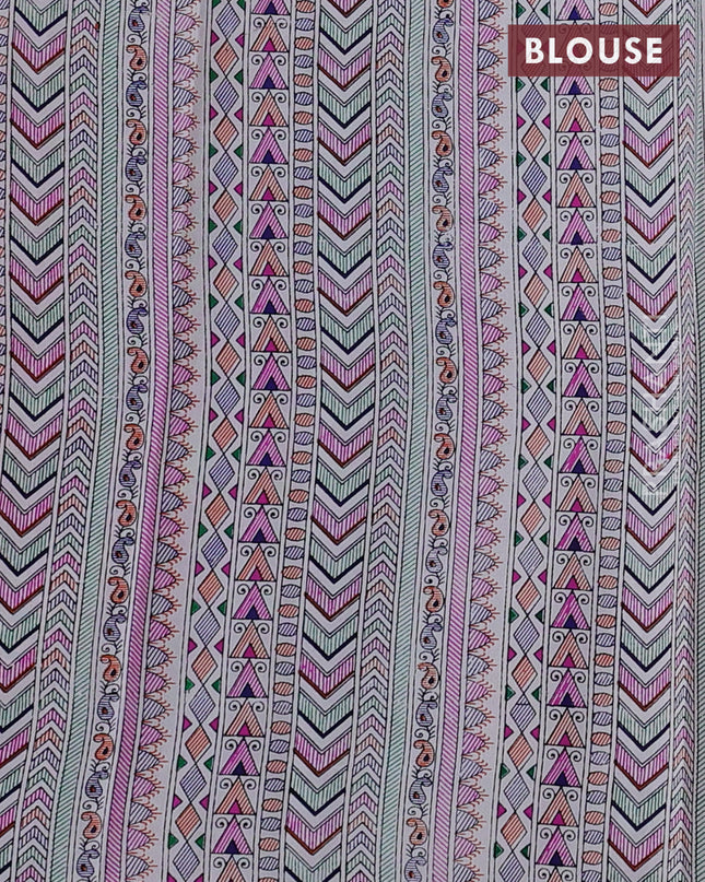 Pochampally silk saree light pink and cream with allover ikat woven buttas and madhubani prints