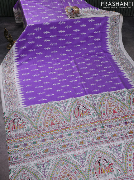 Pochampally silk saree lavender and cream with allover ikat woven buttas and madhubani prints