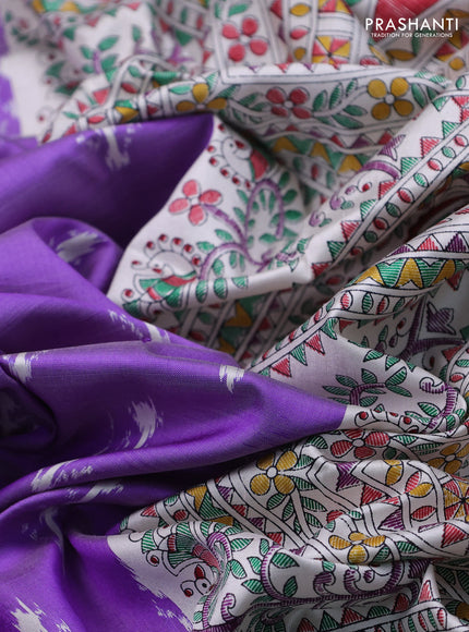 Pochampally silk saree lavender and cream with allover ikat woven buttas and madhubani prints