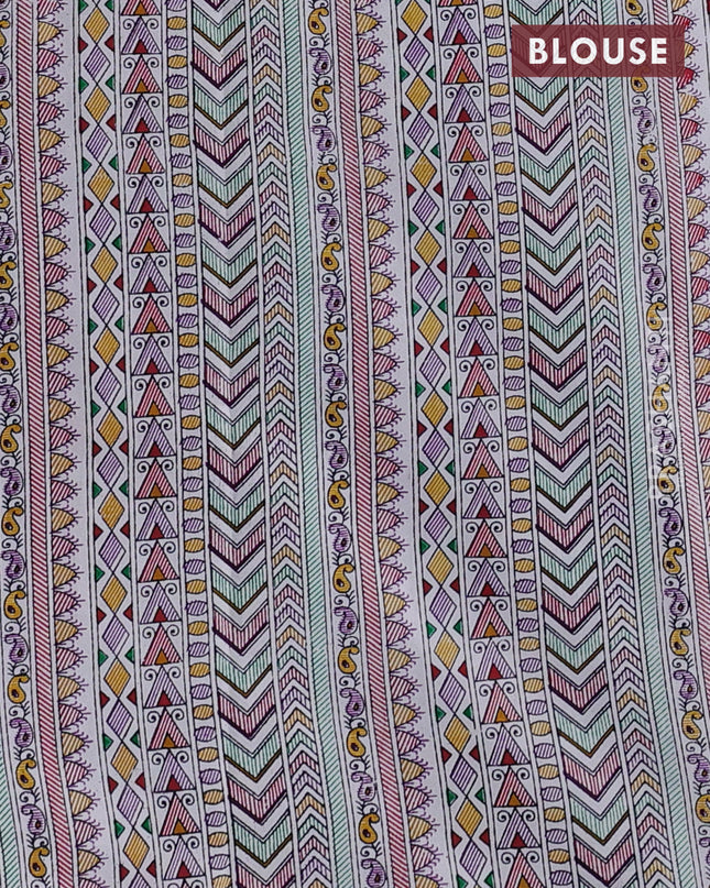 Pochampally silk saree lavender and cream with allover ikat woven buttas and madhubani prints