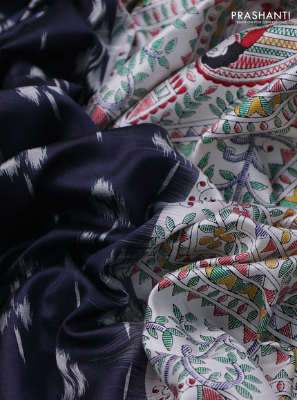 Pochampally silk saree elephant grey and off white with allover ikat woven buttas and madhubani prints