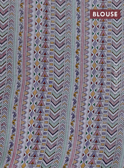 Pochampally silk saree elephant grey and off white with allover ikat woven buttas and madhubani prints