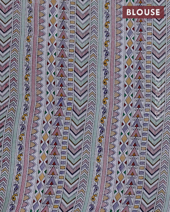 Pochampally silk saree elephant grey and off white with allover ikat woven buttas and madhubani prints