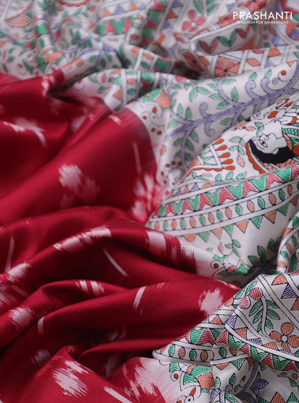 Pochampally silk saree maroon and cream with allover ikat woven buttas and madhubani prints