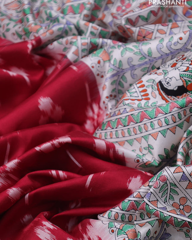 Pochampally silk saree maroon and cream with allover ikat woven buttas and madhubani prints
