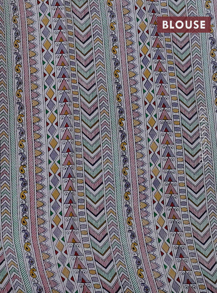 Pochampally silk saree navy blue and cream with allover ikat woven buttas and madhubani prints