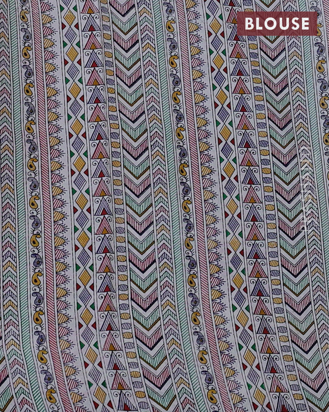 Pochampally silk saree navy blue and cream with allover ikat woven buttas and madhubani prints