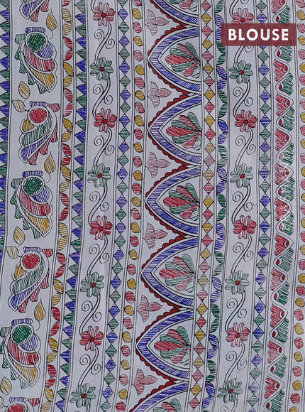Pochampally silk saree teal green and cream with allover ikat woven buttas and madhubani prints