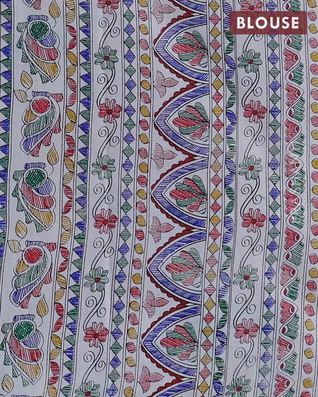 Pochampally silk saree teal green and cream with allover ikat woven buttas and madhubani prints