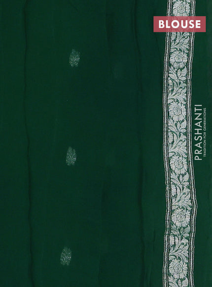 Banarasi chiffon saree green with silver zari woven buttas and floral silver zari woven border