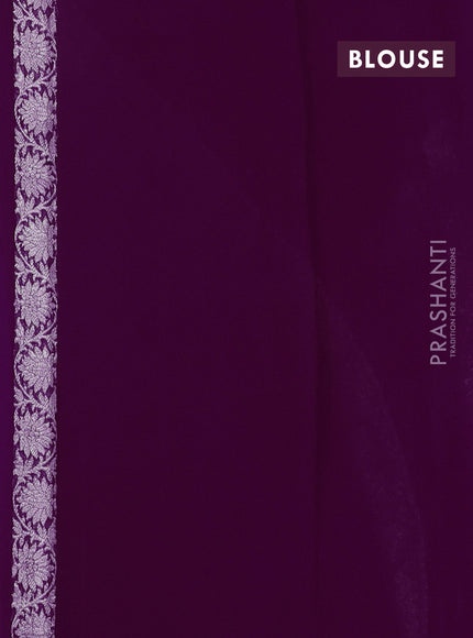 Banarasi chiffon saree purple with silver zari woven buttas and floral silver zari woven border
