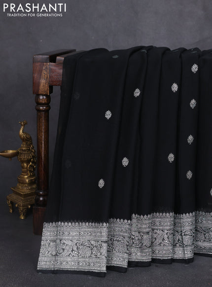 Banarasi chiffon saree black with silver zari woven buttas and floral silver zari woven border