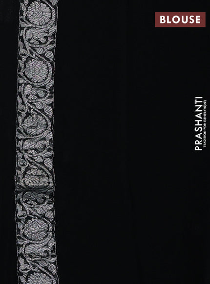 Banarasi chiffon saree black with silver zari woven buttas and floral silver zari woven border