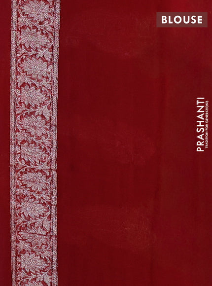 Banarasi chiffon saree cs blue and maroon with silver zari woven buttas and floral silver zari woven border