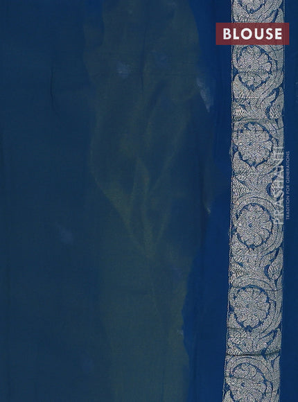 Banarasi chiffon saree lime yellow and cs blue with silver zari woven buttas and floral silver zari woven border