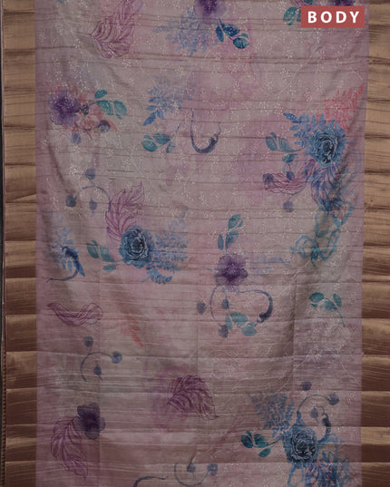 Semi matka saree pastel pink with allover floral prints & sequence work and zari woven border