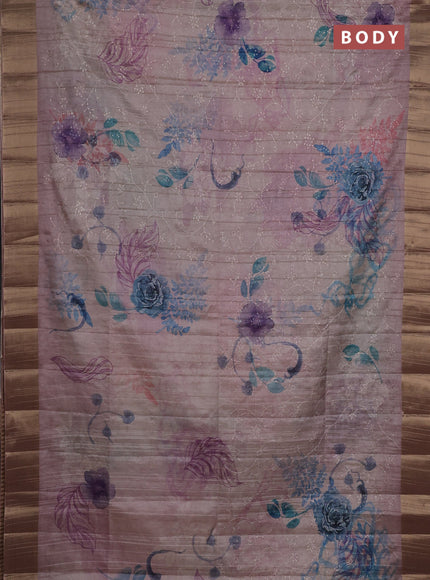 Semi matka saree pastel pink with allover floral prints & sequence work and zari woven border
