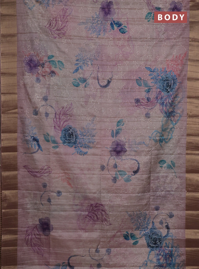 Semi matka saree pastel pink with allover floral prints & sequence work and zari woven border