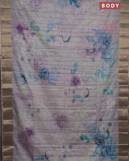 Semi matka saree grey with allover floral prints & sequence work and zari woven border