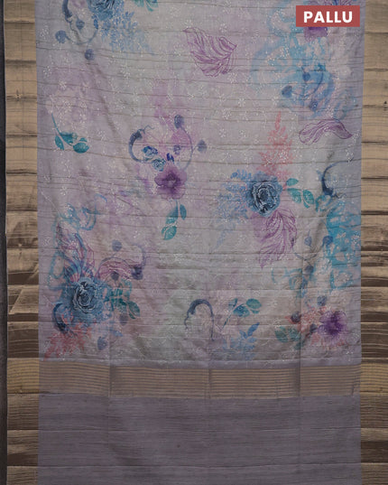 Semi matka saree grey with allover floral prints & sequence work and zari woven border