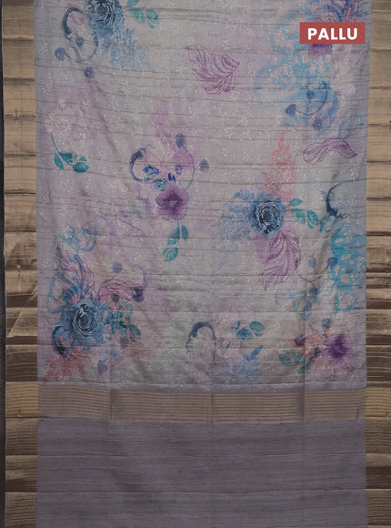 Semi matka saree grey with allover floral prints & sequence work and zari woven border