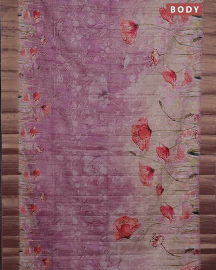 Semi matka saree pastel pink with allover floral prints & sequence work and zari woven border