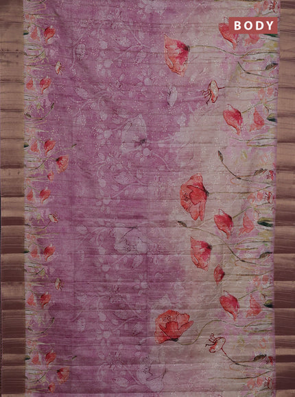 Semi matka saree pastel pink with allover floral prints & sequence work and zari woven border