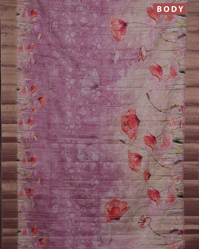Semi matka saree pastel pink with allover floral prints & sequence work and zari woven border
