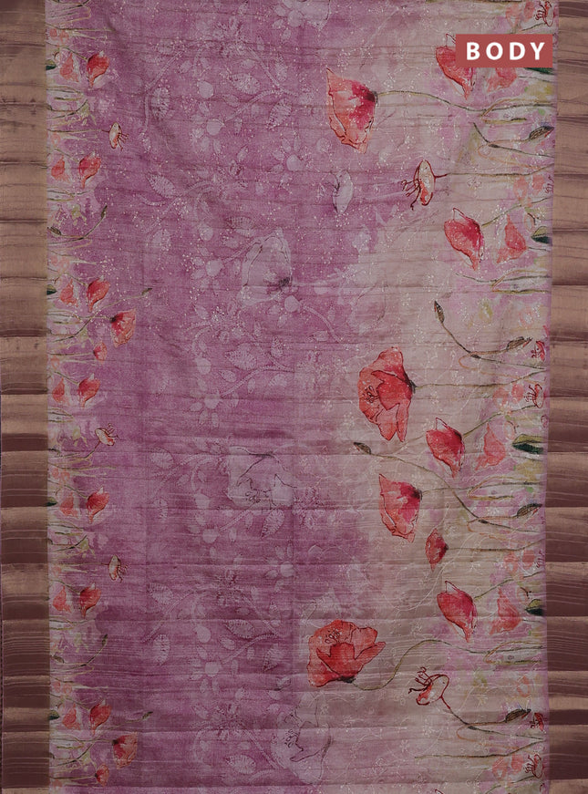 Semi matka saree pastel pink with allover floral prints & sequence work and zari woven border