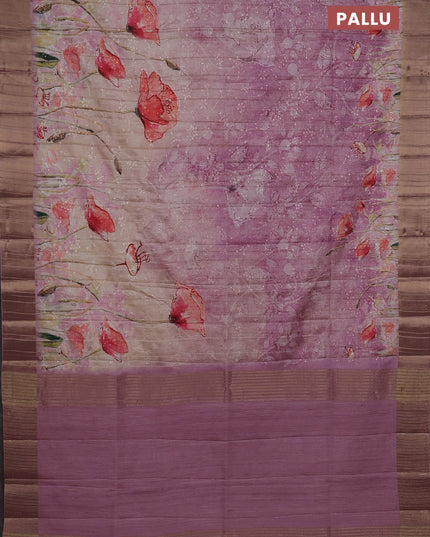 Semi matka saree pastel pink with allover floral prints & sequence work and zari woven border