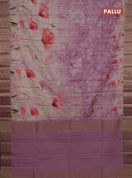 Semi matka saree pastel pink with allover floral prints & sequence work and zari woven border